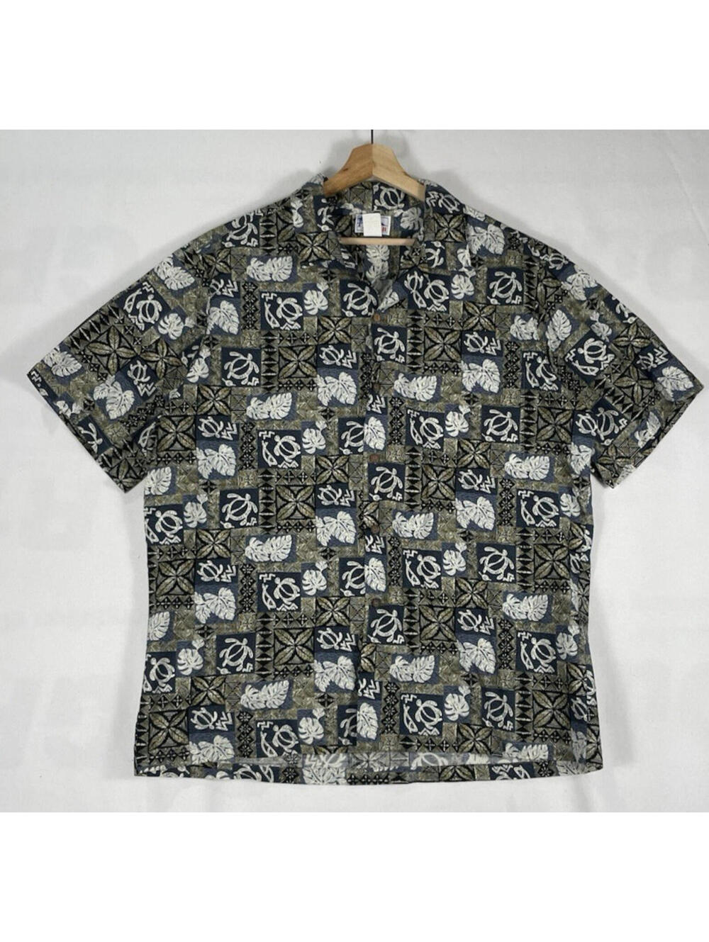 Vintage Cotton Hawaiian Shirt Made in Hawaii Turtle Leaf Flower Mens Sz XL